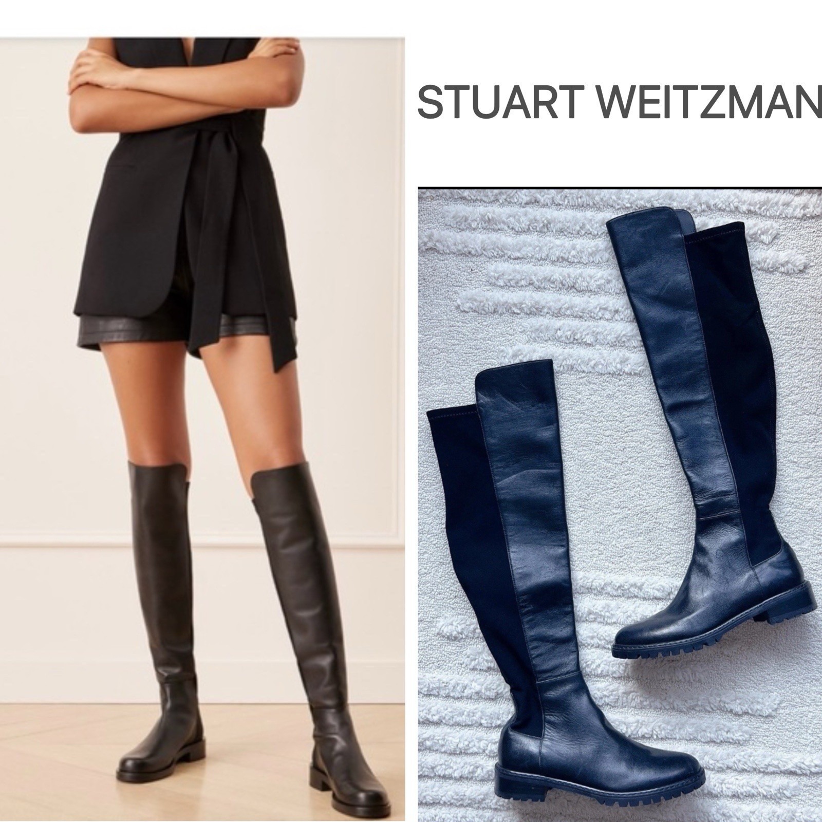 Stuart Weitzman 5050 Bold Otk Over The Knew Boots Black Leather Stretch Us 6.5